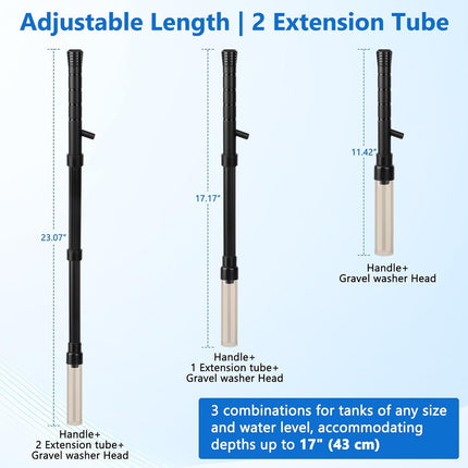 AQQA Gravel Vacuum for Aquarium Siphon - Adjustable Flow Fish Tank Cleaner with Handle, Manual Siphon Pump Water Changer Sand Rock Suction Cleaner, Upgraded Hard Hose with Threaded Connection (S)