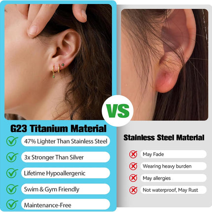 Hypoallergenic Titanium Hoop Earrings for Women&Men-8mm 10mm 12mm Small Silver Gold Black Huggie Hoops,Cartilage&Helix Sleeper Earrings for Sensitive Skin