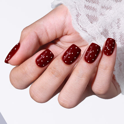 French Tip Press on Nails Short Square, Pink White Fake Nails