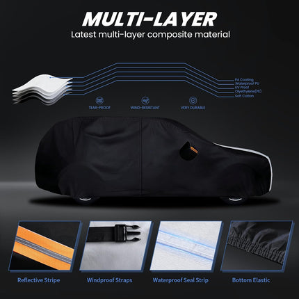 Multi-Layer Car Cover Custom Fit for Toyota Highlander(2000-2026), 100% Waterproof All Weather for Automobiles, Gift with Towel, Heavy Duty Car Covers for Rain Sun UV Protection with Door Zipper