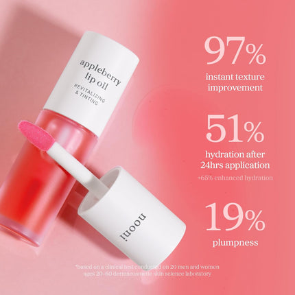 NOONI Korean Lip Oil - Appleberry | Long-Lasting, Moisturizing, Plumping, Revitalizing for Dry Lips, Waterproof, No Peel Off, Hydrating Nourishing Crystal Clear Lip Stain, Stocking Stuffers 0.12 FL Oz