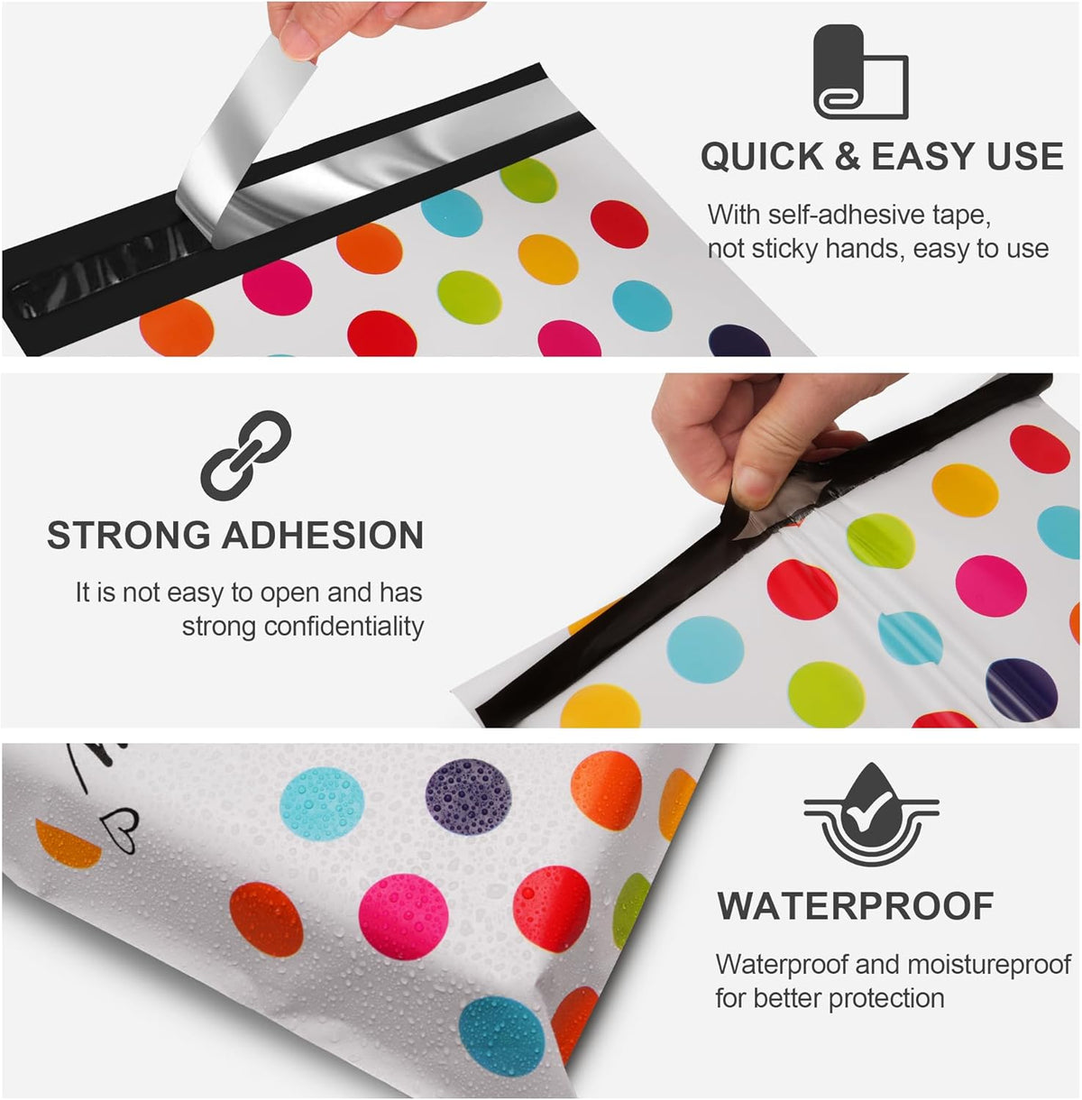 Poly Mailer 10x13 100 Pack - Self Adhesive Polka Dot Shipping Bags - photo 3