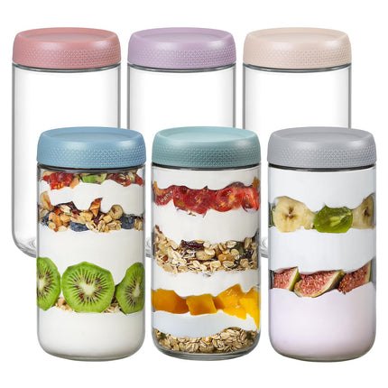 6-pack 16 oz Overnight Oats Containers with Lids, Glass jars with Airtight Lids, Wide mouth Mason Salad jars, Glass Food Storage Containers for Snacks Yogurt Spice Sugar