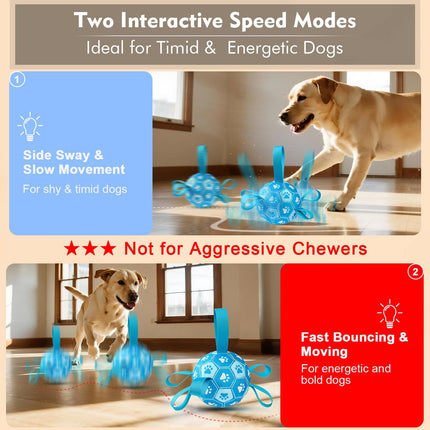 Interactive Dog Toys Dog Soccer Ball to Keep Them Busy,Durable Automatic Moving Jumping Dog Balls with Straps for Small/Medium/Large Dogs, USB Rechargeable,Not for Aggressive Chewers