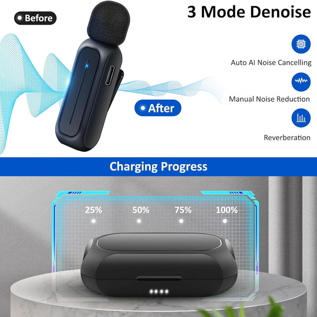 2 Pcs Wireless Lavalier Microphone for iPhone iPad Android with Charging Case 7H Clip on Lapel - photo 2