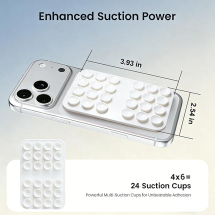 Upgraded Double Sided Silicone Suction Cup Phone Case Mount, Sticky Phone Grip Holder for Hands-Free Selfes & Videos, Reusable Silicone Phone Suction Grip for iPhone & Android, White