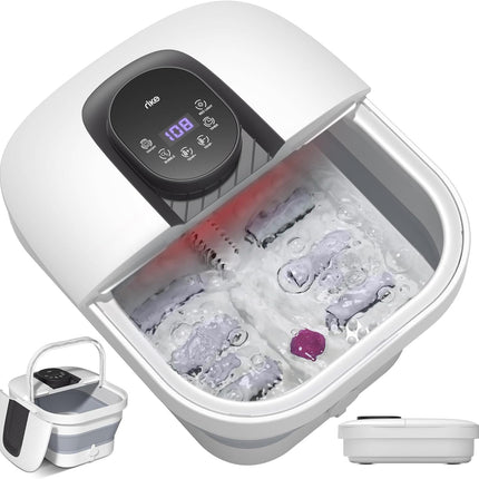 RIKE Collapsible Foot Spa with Fast PTC Heating and Massage, 14 Temp Control Precise Heated Foot Bath, Smart Digital Touch Screen & Ambient Light, 6 Rollers & Pumice Stone, Space Saving for Home