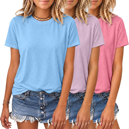 Womens 3 Pack Basic T Shirts Summer Tops 2026 Fashion Short Sleeve Comfy Casual Vacation Tees