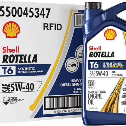 Shell Rotella T6 Full Synthetic 5W-40 Diesel Engine Oil, 1 Gallon (3 Pack)