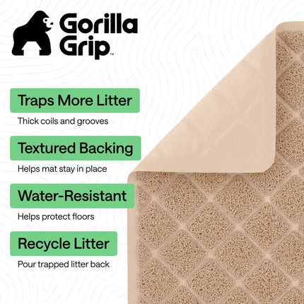 GORILLA GRIP Cat Litter Box Mat, Cushioned Coil Mesh Litter Trapping Mats, Scatter Control Supplies for Less Mess, Phthalate Free, Ultra Deep Catch Grooves, Rinse or Vacuum to Clean, 17x11 Beige