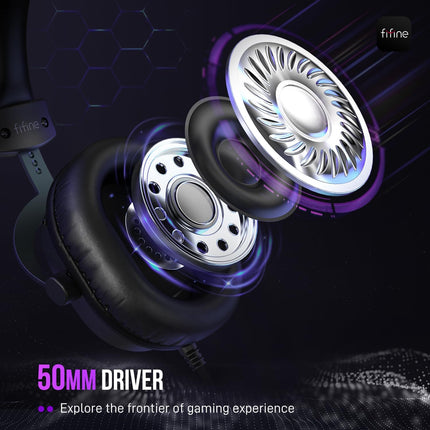 FIFINE Wired Gaming Headset, USB Headphone with 7.1 Surround Sound, Detachable Microphone, Control Box, 3.5mm Headphones Jack, Over-Ear Headset for PC/PS5/Xbox/Switch, Black-AmpliGame H9