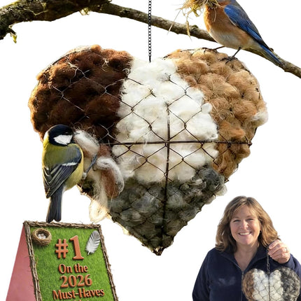 Handmade Natural Fiber Bird Nesting Heart, Eco-Friendly Soft Nesting Material, Refillable Birds Nests Material Holder, Hummingbird Nest Boxes for Outside, Nester Houses Design for Wild Birds (1)