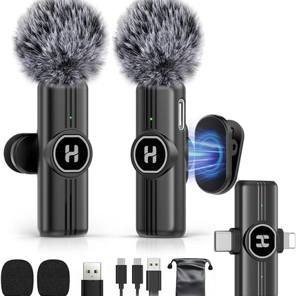 HEHOTTC Mini Wireless Lavalier Microphone for iPhone, iPad, Android Phone - Noise Reduction Lapel USB C Bluetooth Mic for Recording, Clip on Omni Lav Mic for Video Recording, Tiktok, YouTube, Vlog