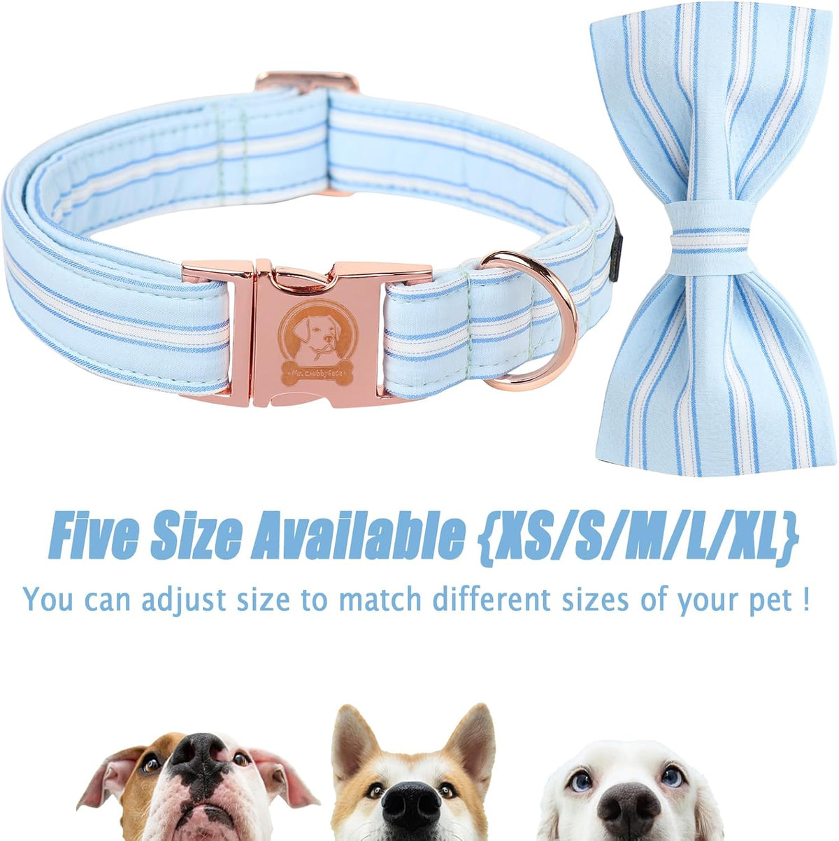 Blue Adjustable Dog Collar with Bowtie and Metal Buckle - photo 2