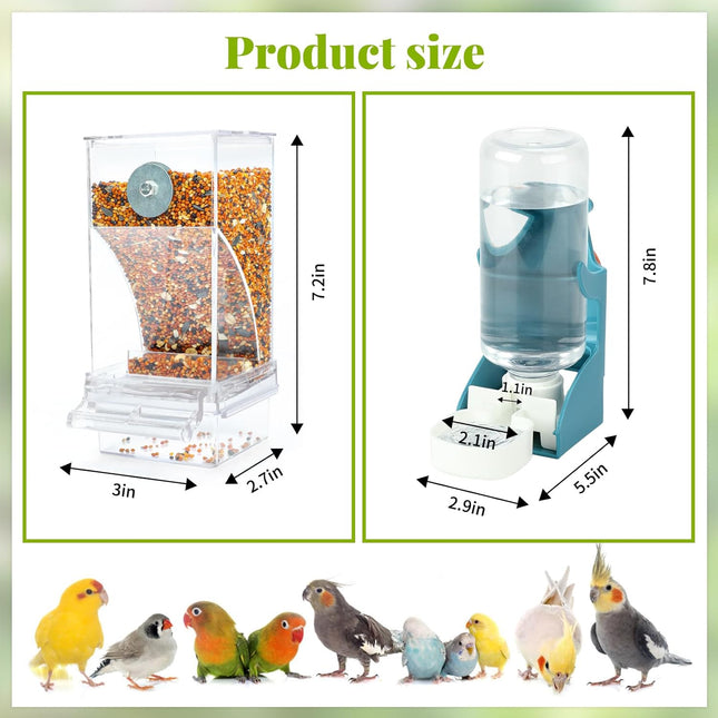 No Mess Bird Water Feeder Dispenser Set Automatic Bird Feeder Transparent Food Container Cage Acrylic - photo 2