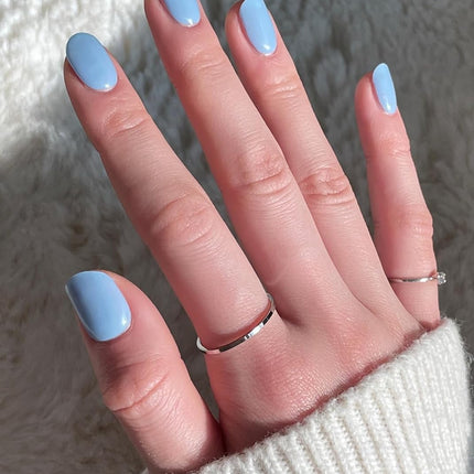 ohora Semi Cured Gel Nail Strips (N Cream Sky) - Blue, Solid, Works with Any UV/LED Lamps, Salon-Quality, Long Lasting, Easy to Apply & Remove - Includes 2 Prep Pads, Nail File & Wooden Stick