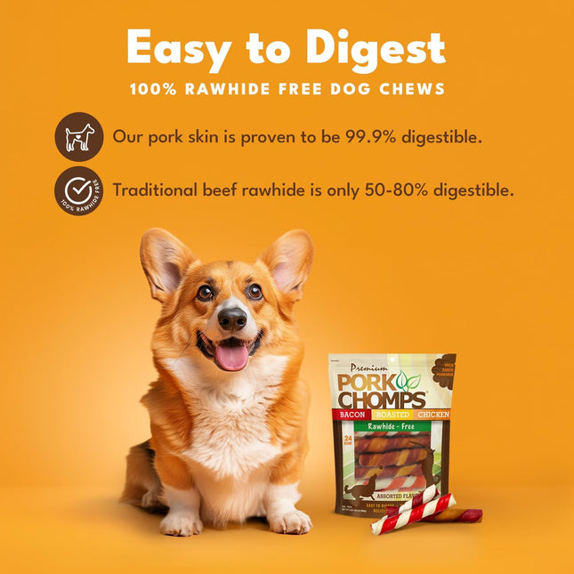 Baked Pork Skin Dog Chews, 6 Inch Twists, 24 Count - Assorted Flavors - Long-Lasting Treats for Dogs  - photo 2