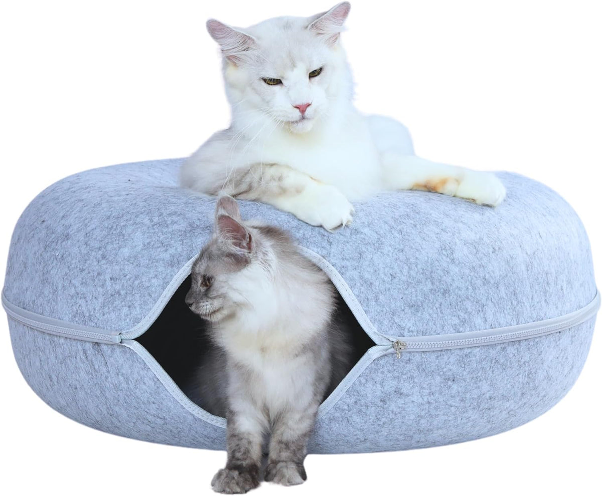 Jumbo Light Gray 3-in-1 Peekaboo Cat Cave Donut Bed