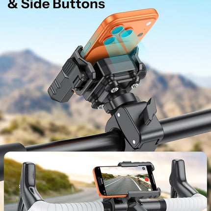 OMOTON BK01 Anti-Vibration Bike Phone Holder for Rearview Mirror & Handlebar, Shockproof Motorcycle Phone Mount with Quick Lock, Fit iPhone & All Android Phone for Electric Scooter/E-Bike/Stroller