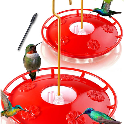eWonLife 2 Pack Hummingbird Feeders for Outdoors, 16oz Leak-Proof Saucer Humming Bird Feeder with Integrated Ant Moat, Bee Proof 5 Feeding Ports, Brush, Easy Clean & Refill, Hanging Garden Yard Décor