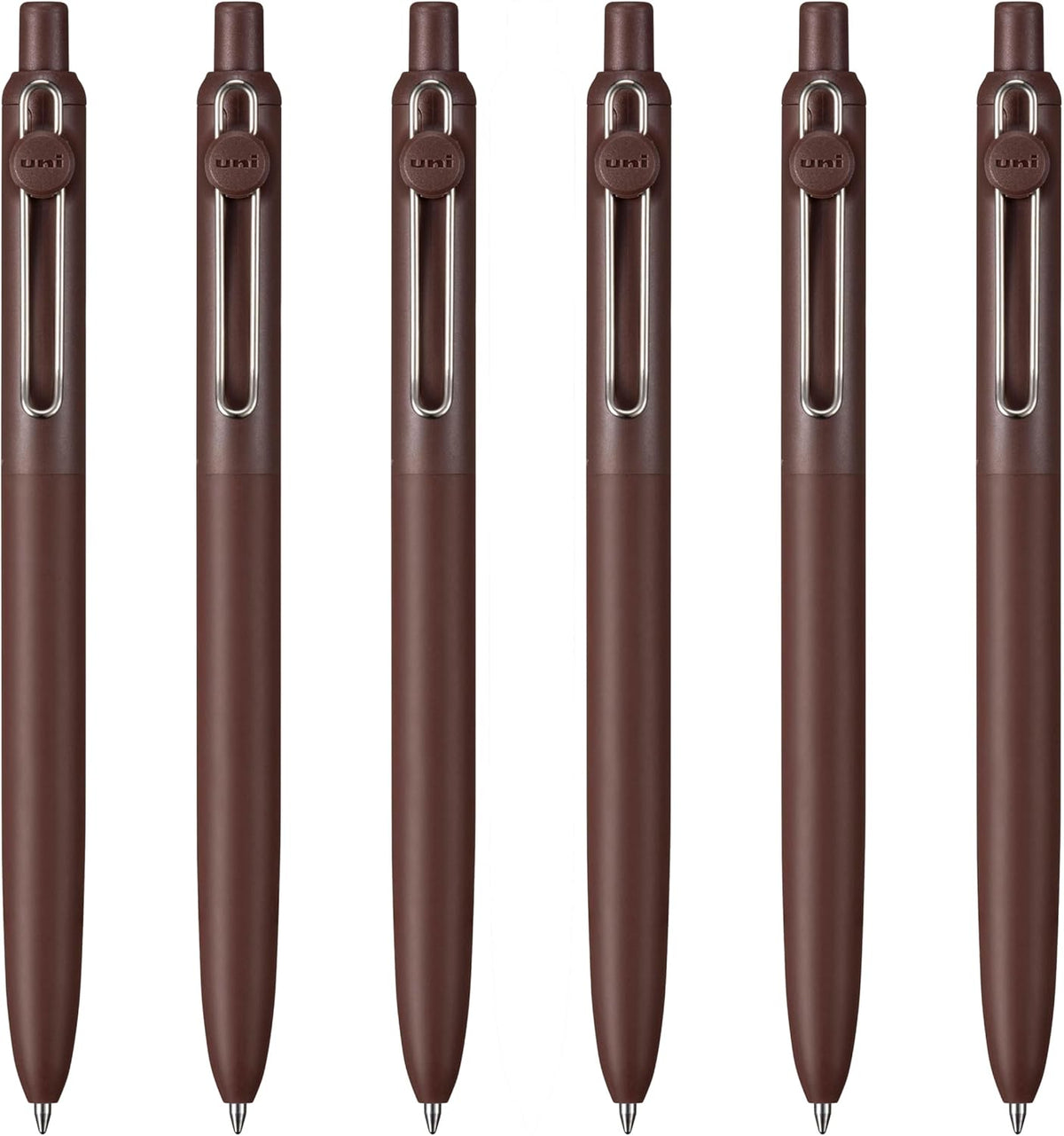 Retractable Liquid Gel Pens, Medium Point 0.7mm, Umber Barrel, Black Ink, 6 Pens