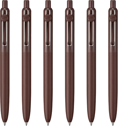 Retractable Liquid Gel Pens, Medium Point 0.7mm, Umber Barrel, Black Ink, 6 Pens