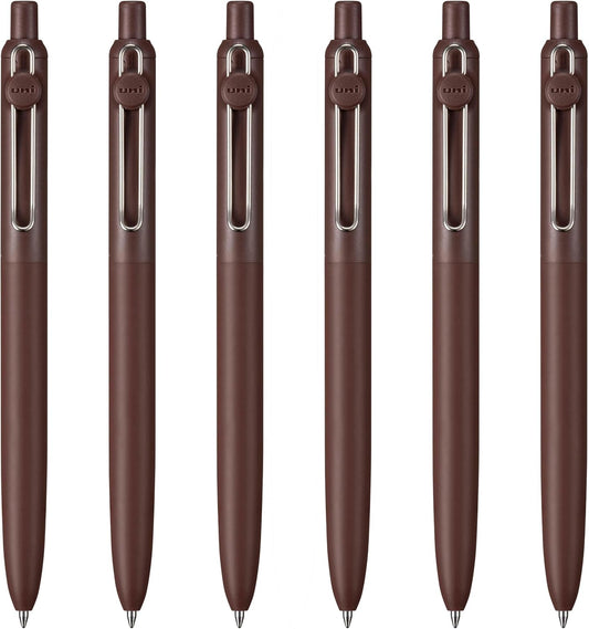 Retractable Liquid Gel Pens, Medium Point 0.7mm, Umber Barrel, Black Ink, 6 Pens