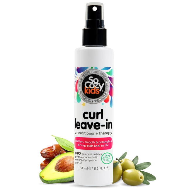 Leave In Conditioner Spray (5.2 Fl Oz) Paraben-Free Detangler for Kids' Curly Hair, Deep Conditioner & Tangle-Free Curls, Gentle & Nourishing with Keratin, Vitamin B5, Olive Oil & Jojoba Oil