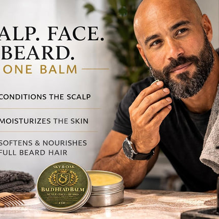 Bald Head Balm for Men – All-in-One Daily Care for Scalp, Face & Beard – Fragrance Free Balm with Jojoba, Sweet Almond, Coconut Oil, Vitamin E & Shea Butter – 4 oz