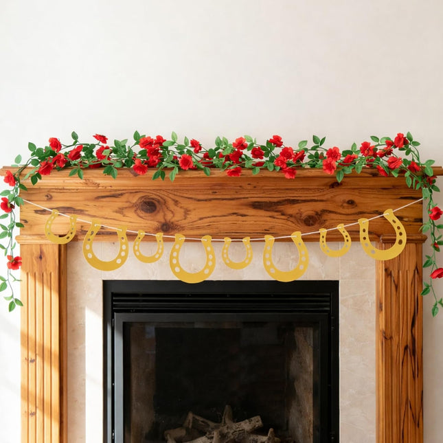 Derby Garland Gold Horseshoe Banner Horse Hoof Birthday Banner