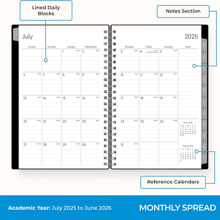 Blue Sky 2025-2026 Weekly and Monthly Academic Year Planner Calendar, July 2025 - June 2026, 5" x 8", Flexible Cover, Wirebound, Laminated Tabs, Enterprise