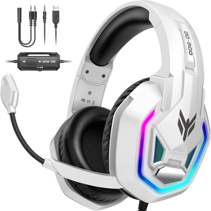 BENGOO Gaming Headset for PS5, PS4, Xbox Series X|S, Xbox One, PC, Switch, Mac - RGB Over-Ear Headphones with 7.1 Surround Sound, Noise Cancelling Mic, 50mm Drivers & Memory Earmuffs for Nintendo 64