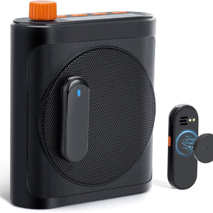 Voice Amplifier for Teachers with Dual Magnetic Wireless Lavalier Microphones & Noise Reduction - Bluetooth Portable Rechargeable Speaker for Classroom, Meetings, Yoga, Speeches (Black)