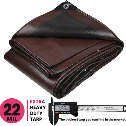 PROTARP Extreme Heavy Duty 22 Mil Tarp Cover, Waterproof, UV Resistant, Rip and Tear Proof, Poly Tarpaulin with Reinforced Edges for Roof, Camping, Patio, Pool, Boat. (Brown/Black 12′ X 16′)