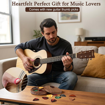 Walnut Wood Guitar Pick Holder with 26 Guitar Picks & Greeting Card