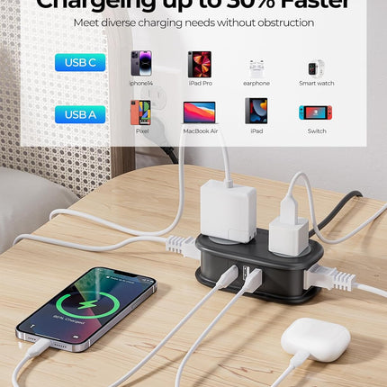 Travel Power Strip, ORICO 4 Outlets 3 USB Ports (1 USB C) with 4FT Wrapped Short Extension Cord Small Power Strip, Compact for Hotel Travel Essentials Cruise Approved-AP3