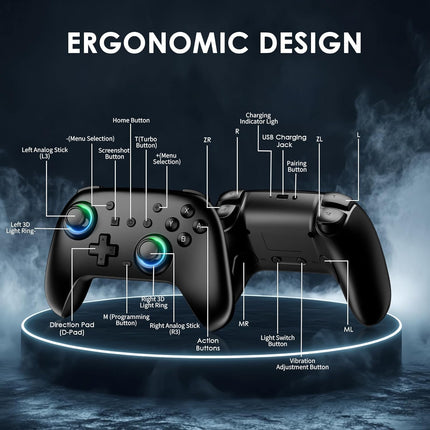 Switch Controllers 2 Pack with Charging Dock, Switch 2 Controller for Nintendo Switch/Switch 2/Lite/OLED, Wireless Switch 2 Pro Controller with RGB/Wake up/6-Axis Gyro/Dual Vibration/Turbo/Screenshot