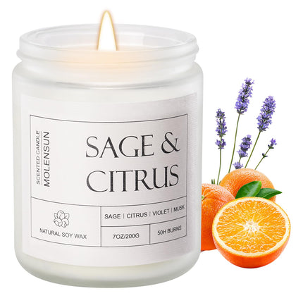 Sage Citrus Scented Candle, Soy Wax 7 oz