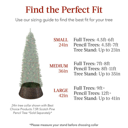 36in Christmas Tree Collar, Woven Hyacinth 3-Piece Holiday Rattan Tree Skirt Accessory for Home w/Cord Cut-Out - Chestnut