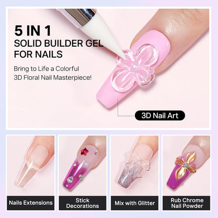 MIZHSE 3PCS 3D Sculpting Gel Nail Art, Clear White 5 in 1 Solid Builder Gel Set Hard Gel for Nails Non-Sticky U V LED Molding Building Gel with Dual Forms for Beginners DIY Salon Home DIY Manicure