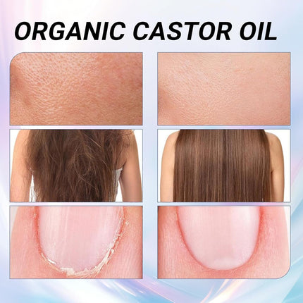 DESIYUE Organic Castor Oil Roll On with Rose Quartz Roller, 100% Castor Oil Organic Cold Pressed, Castor Oil Rose Quartz Roller Ball for Face and Body, Hair, Eyebrows, Moisturize Skin (1PC)