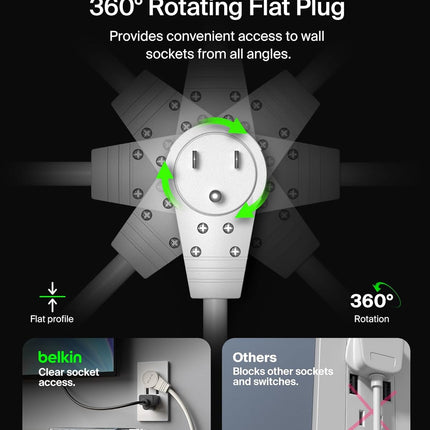 Belkin 6-Outlet Surge Protector Power Strip, 6ft Cord, 360° Rotating Plug - 1080 Joules Protection