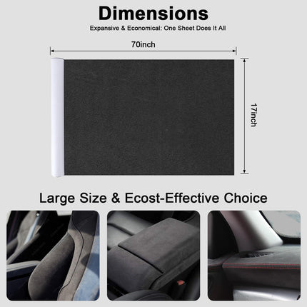 Película autoadhesiva de gamuza negra - 17x70 inch para interiores de auto - microfibra y cuero sintético autoadhesivos, film interior elástico para auto y decoración del hogar