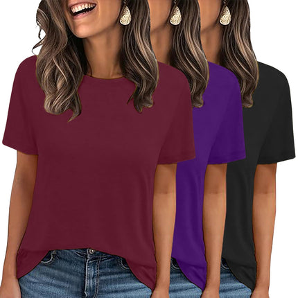 3 Pack Womens Basic T Shirts Summer Tops 2026 Short Sleeve Tees Comfy Casual Vacation Clothes