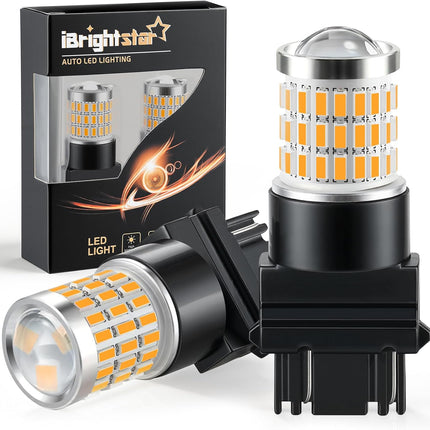 iBrightstar 3157 LED Bulb Amber, 3157a LED Turn Signal Bulbs Super Bright for vehicle Blinker Lights and Turn Signal Lights, 2 Pack