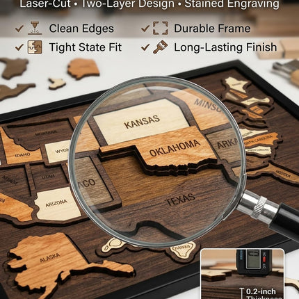 Wooden USA Travel Map Puzzle, A Stylish Way to Track Your Journey & Memories, Journey Tracker Maps Pin Board for Traveling, Removable USA Maps Puzzles for Traveling, Couple Family Art Home (1pc)