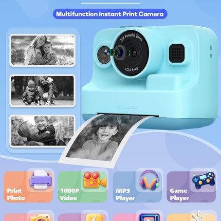 Dylanto Kids Camera Instant Print,1080P Kids Instant Cameras That Print Photos,Christmas Birthday Gifts for Girls Age 3-12,Portable Toy for 3 4 5 6 7 8 9 10 Year Old Girls Boys-Blue