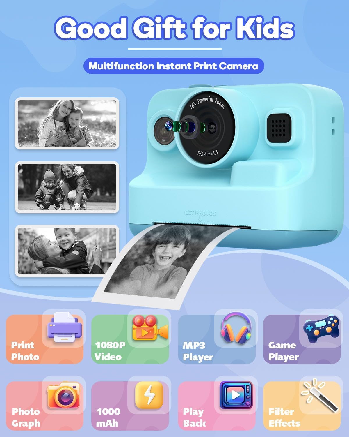 Kids Camera Instant Print,1080P Kids Instant Cameras That Print Photos,Christmas Birthday Gifts for - photo 2