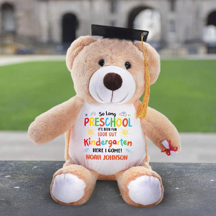 Kindergarten Here I Come - Personalized Graduation Teddy Bear 2026, Custom Name Preschool Graduation Gift for Boys Girls, Cute Preschool Graduate Plush Bear Class of 2026 Keepsake for Kids Ceremony