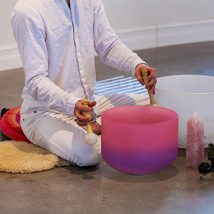 TOPFUND Pink Purple F Note Crystal Singing Bowl Heart Chakra 8 inch with Suede Mallet
